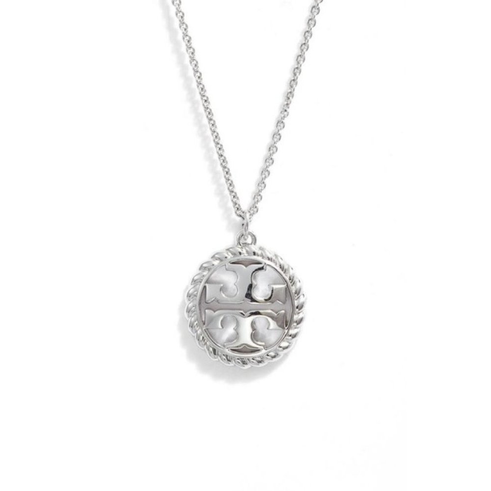 Tory Burch Silver Rope Logo Pendant Necklace